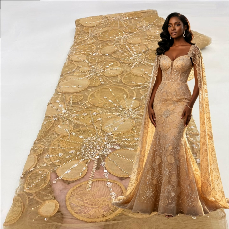 Embroidery Yellow Dress - Luxury African Sequins Embroidery Yellow Lace