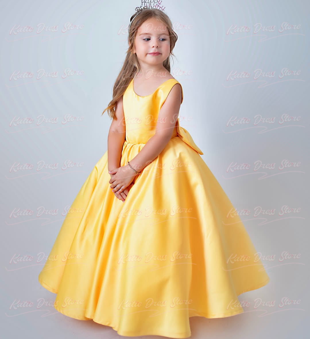 Yellow Customized Satin Flower - Embroidery Yellow Dress review and price