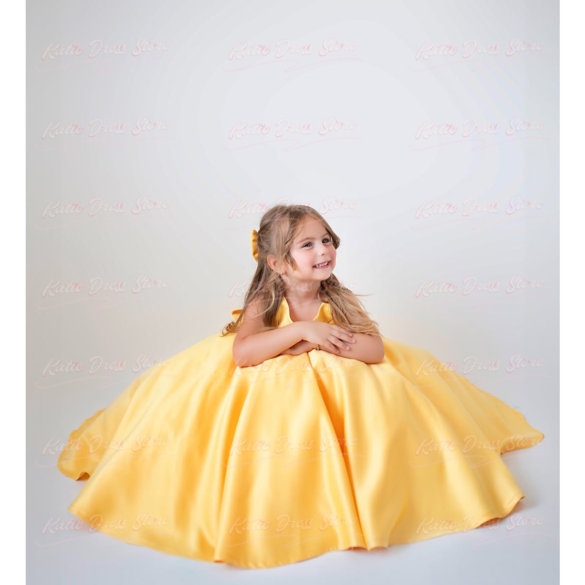 Yellow Customized Satin Flower - Embroidery Yellow Dress review and price