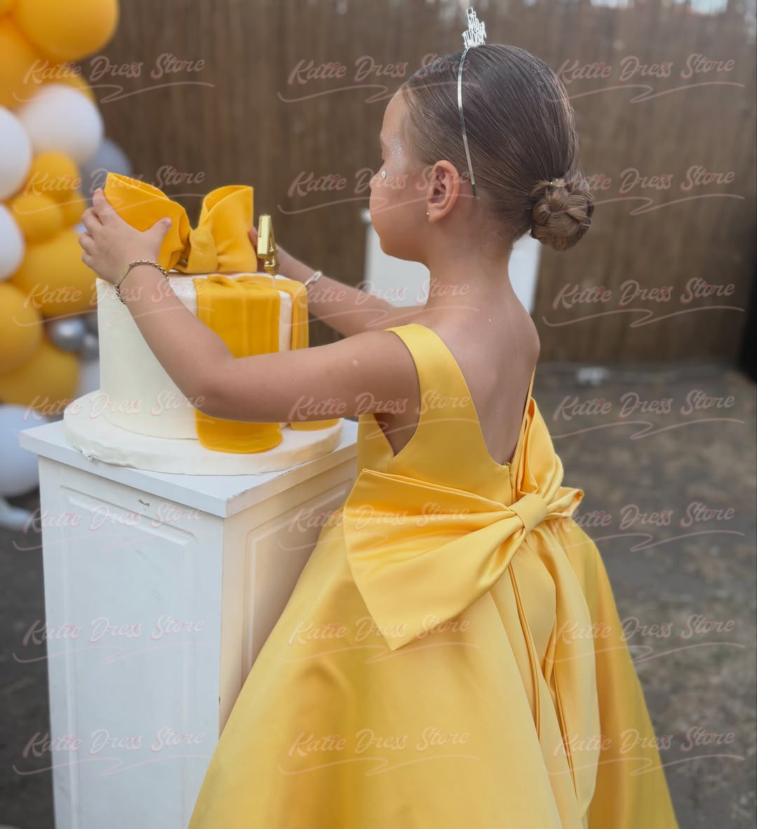 Yellow Customized Satin Flower - Embroidery Yellow Dress review and price