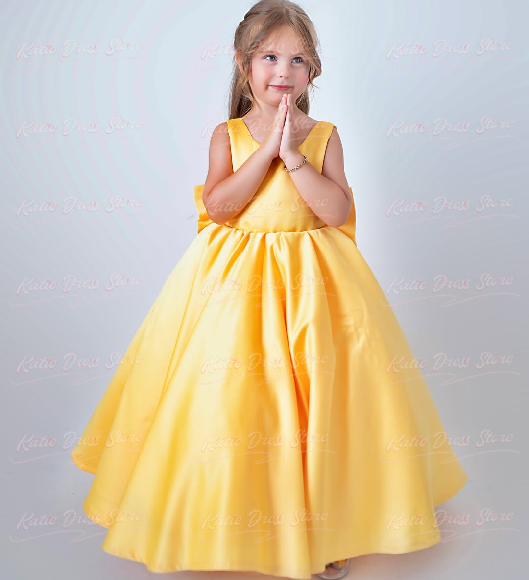 Yellow Customized Satin Flower - Embroidery Yellow Dress review and price