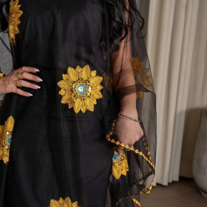 Women Floral Embroidered Maxi  - Embroidery Yellow Dress review and price