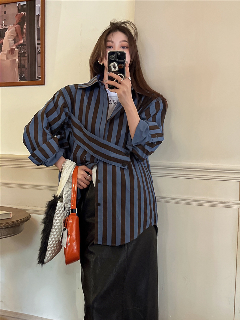 Korean striped shirt with asym - Embroidery Online review and price