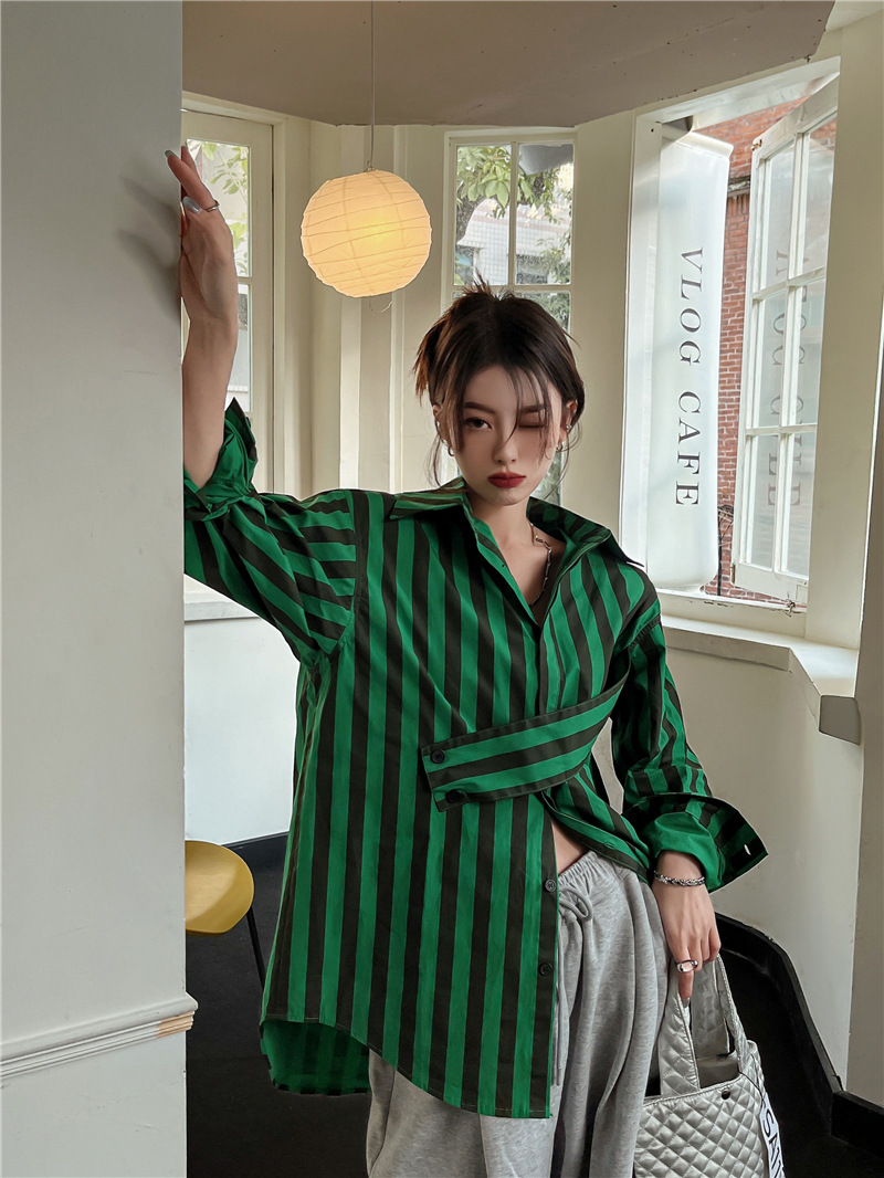 Korean striped shirt with asym - Embroidery Online review and price