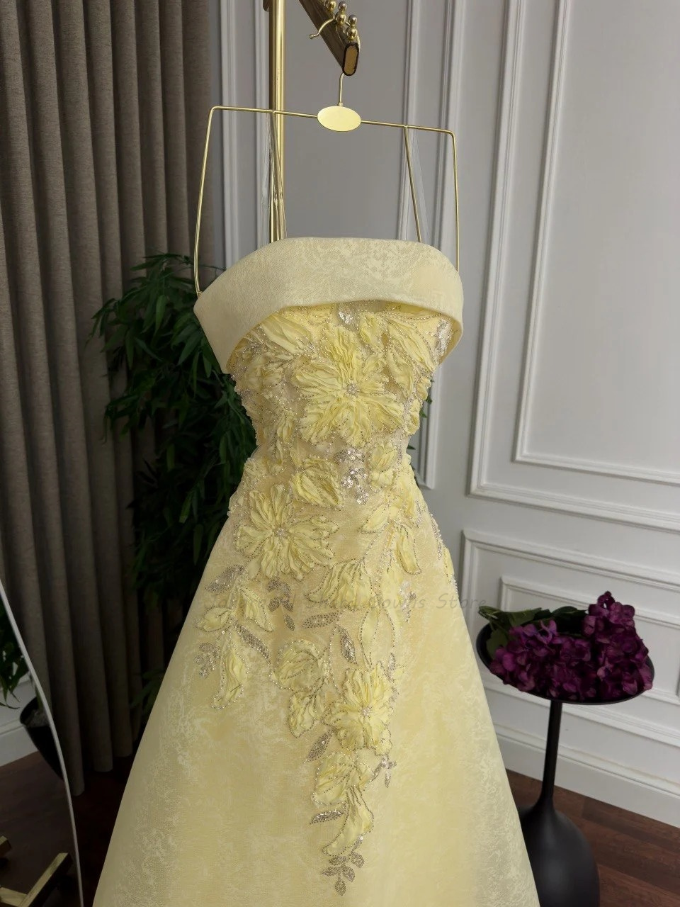 Pale Yellow A Line Evening Dre - Embroidery Yellow Dress review and price